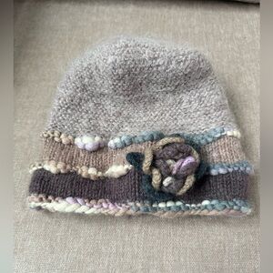 Handmade Knit Hat with Floral Accent